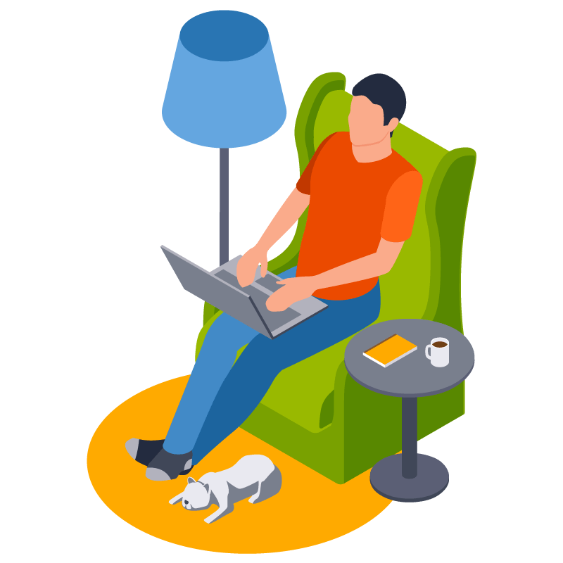 Man working from armchair